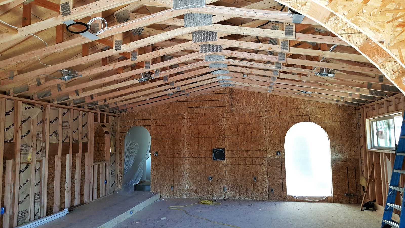Sheathing on the garage conversion, Mayberry area