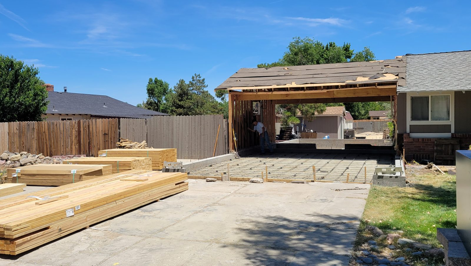 Garage opened up for ADU conversion, Virginia Highlands